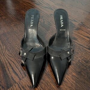 Prada Women's Black Pointed-Toe Mules